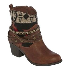 Pop Faux Leather Twister Western Ankle Southwestern Boots Sz 9.5